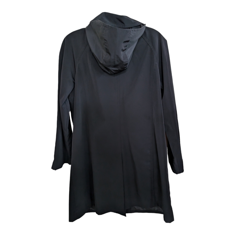 FOG by London Fog Black Lightweight Hooded Trench Coat Size Large EUC - Picture 2 of 7